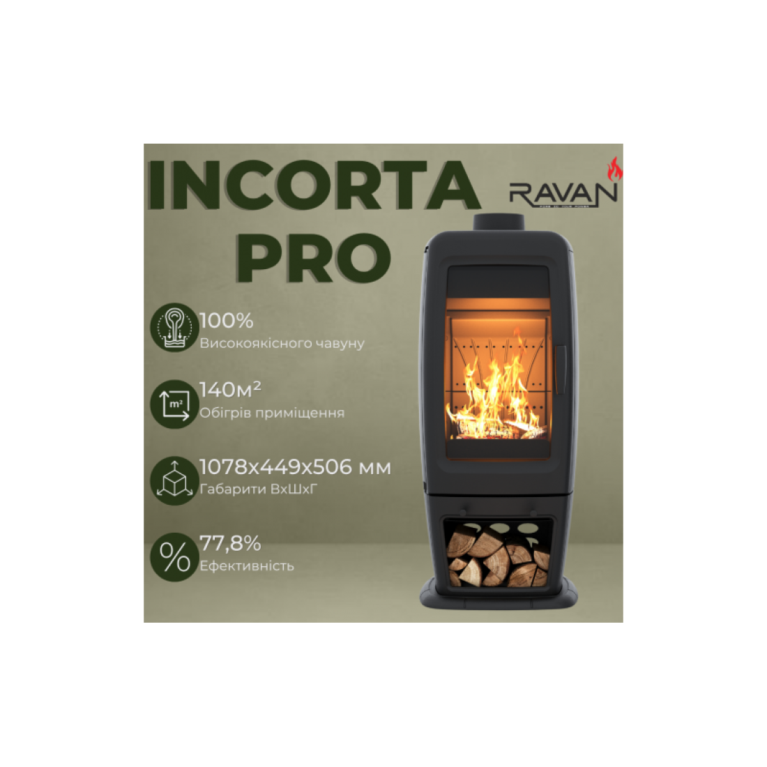 Чугунная печь Ravan Incorta Pro 14 кВт